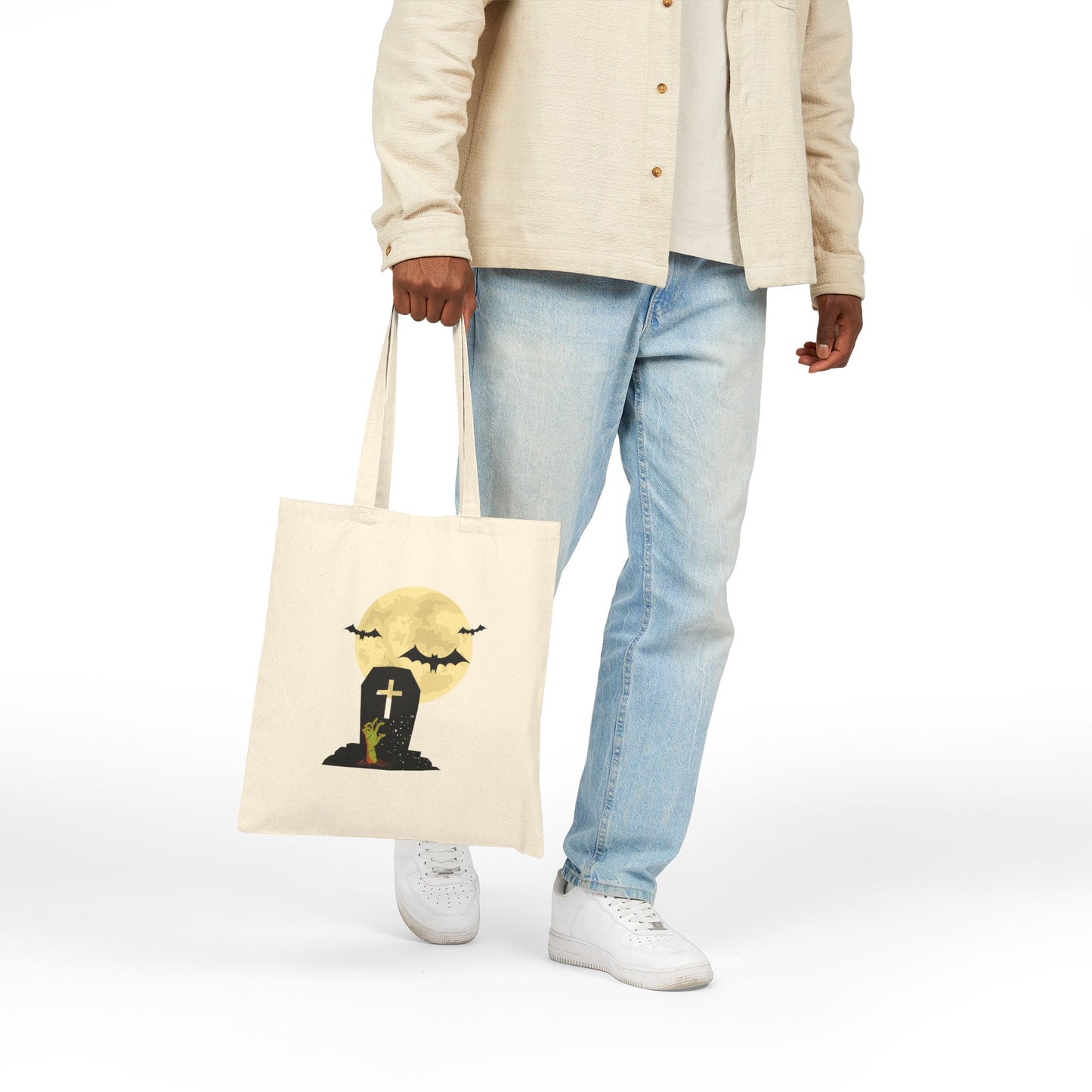 Spooky Cemetery Moon Canvas Tote Bag