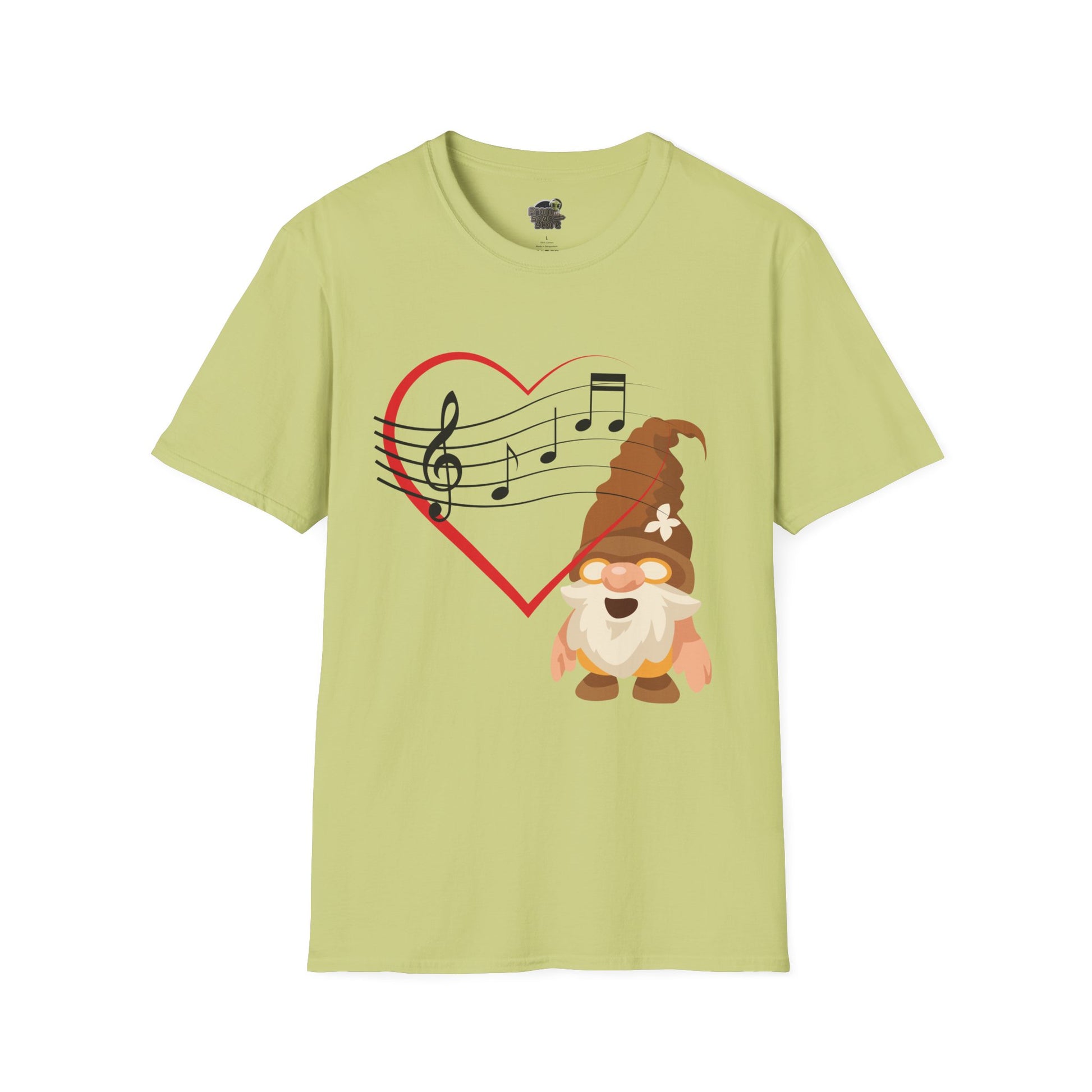 Heart of Music Gnome Unisex T-Shirt: Melodies & Magic Pistachio