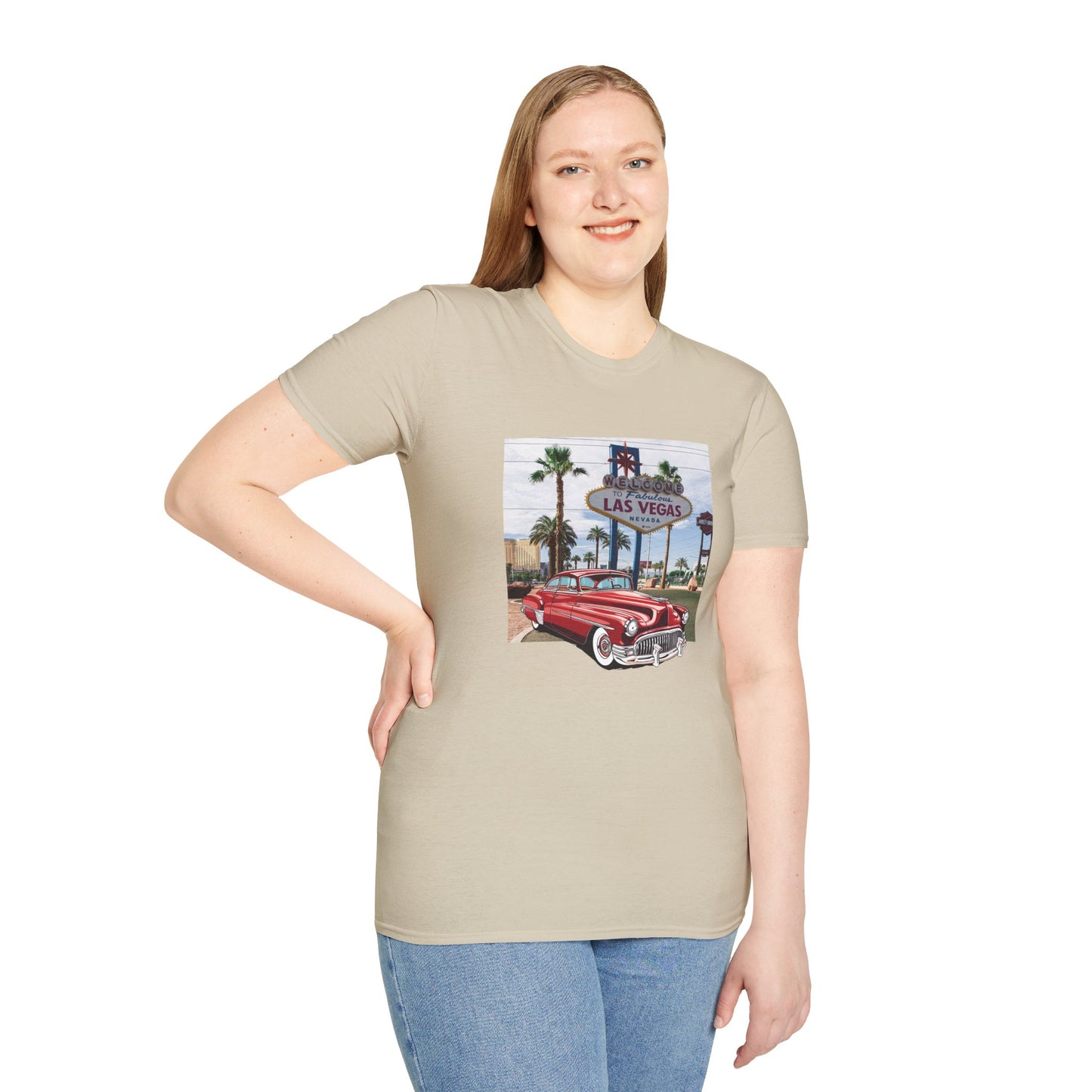 Vegas Cruiser T-Shirt: Retro Las Vegas Sign & Classic Red Car | Vintage Road Trip Tee