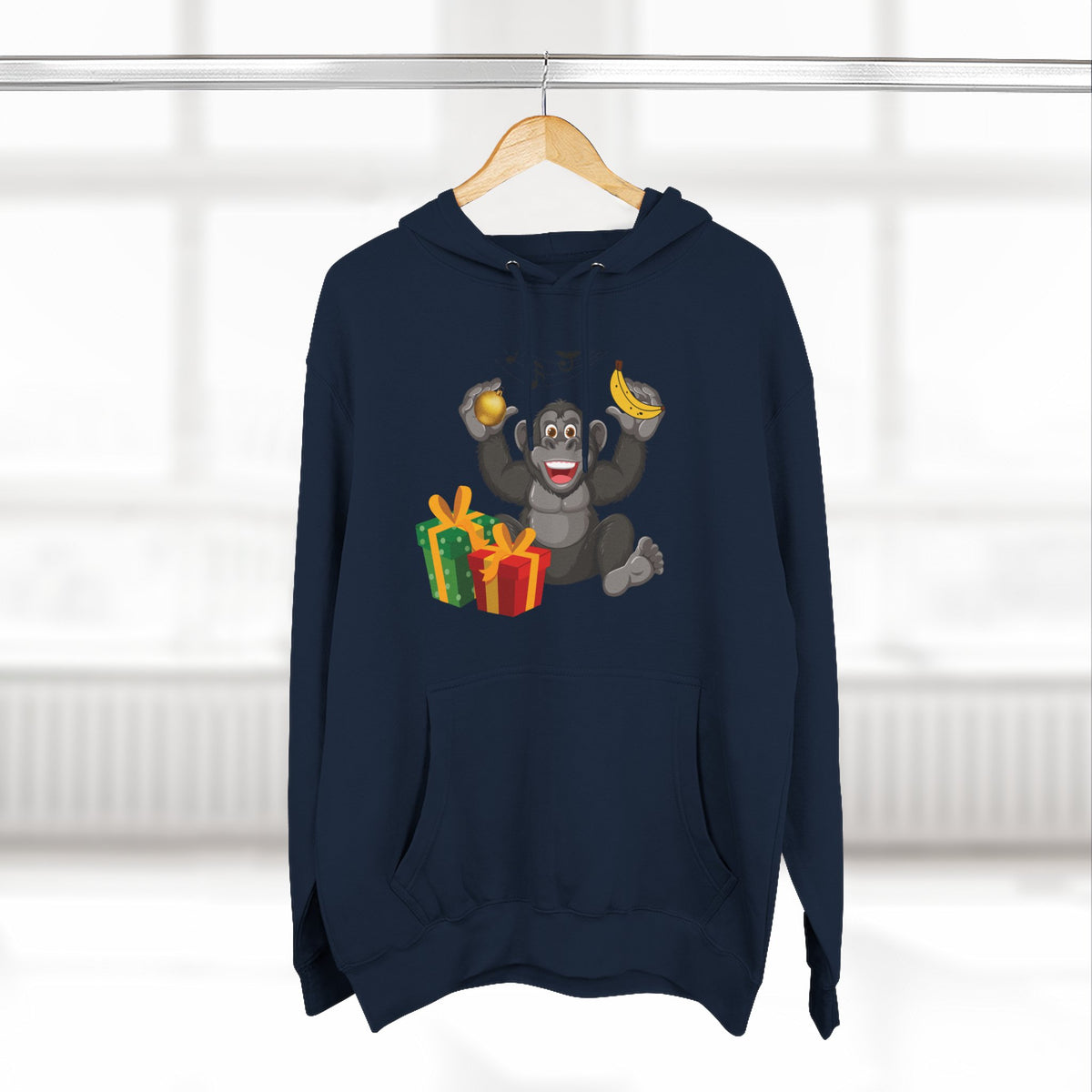 Three-Panel Fleece Hoodie - jingle bells banana gorilla