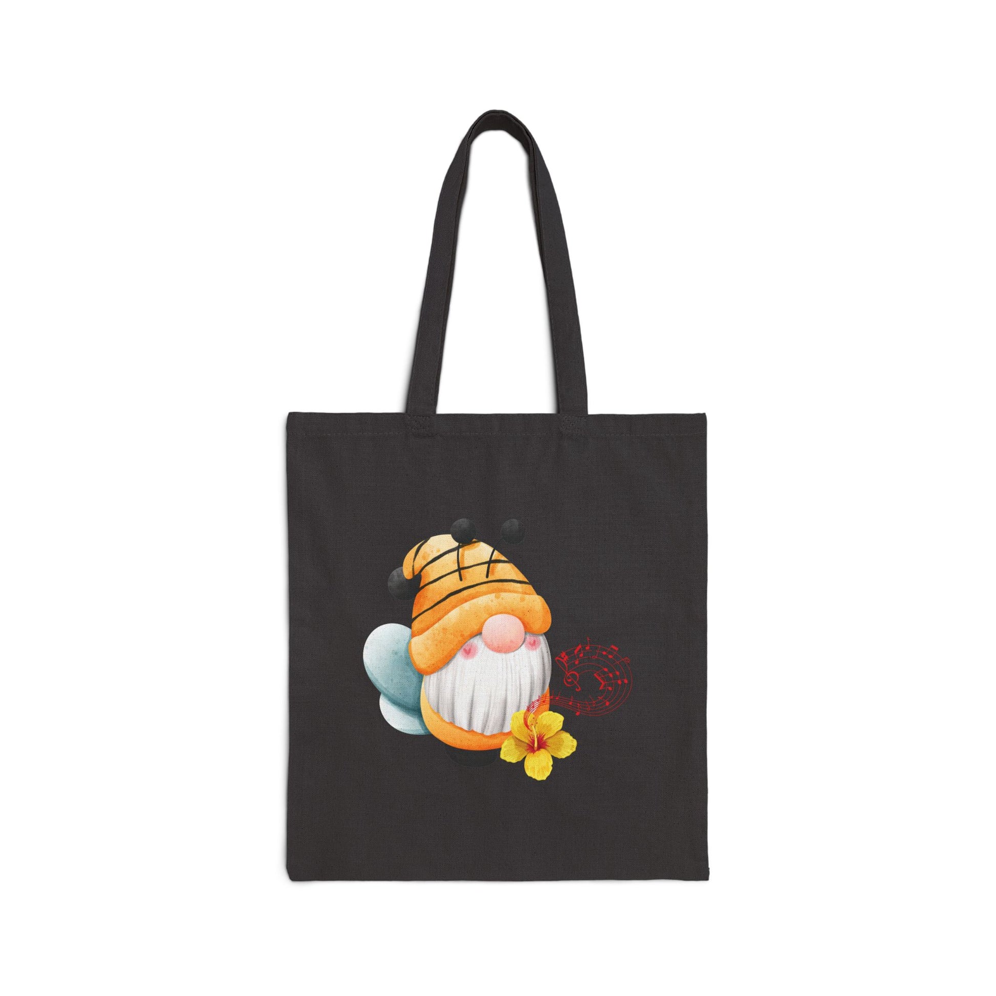 Mystical Bee Gnome Tote Bag: Carry Your Melodies & Magic (Natural & Black Canvas)