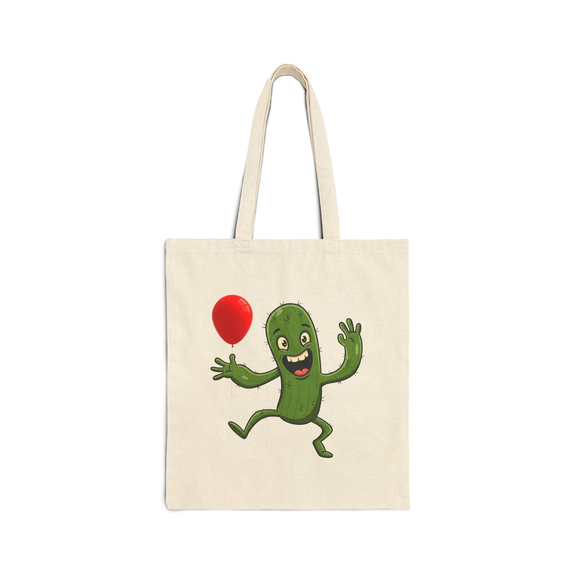 Smiling Cactus with Balloon Tote Bag - Eco-Friendly & Versatile Fun! Natural 15" x 16"