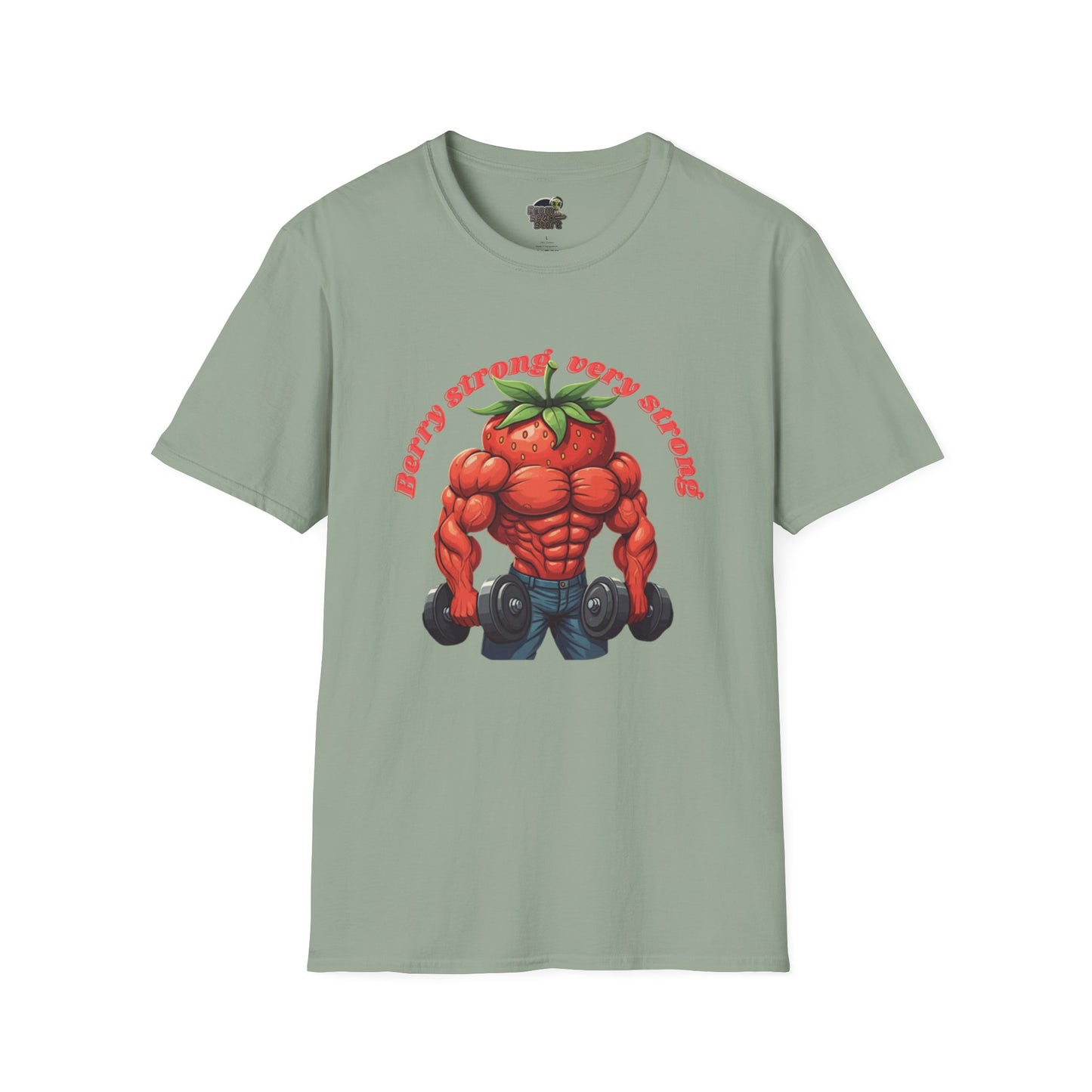 Berry Strong t-shirt: Funny Strawberry Bodybuilder Tee Sage