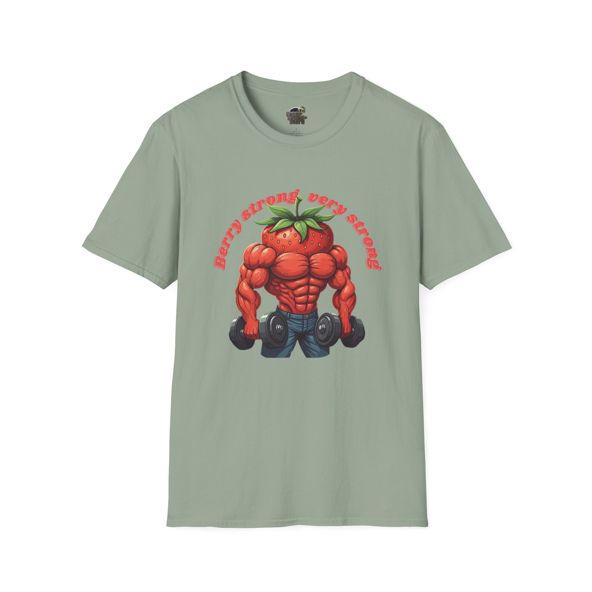 Berry Strong t-shirt: Funny Strawberry Bodybuilder Tee Sage