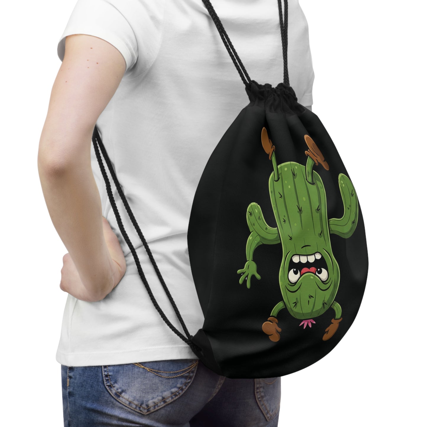 Shocked Cactus" Drawstring Bag - Quirky, Durable & Eco-Friendly for Daily Fun