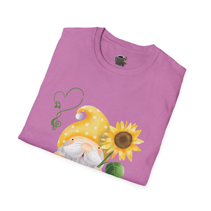 Gnome with Sunflower Unisex T-Shirt: Sunshine, Smiles & Secret Songs