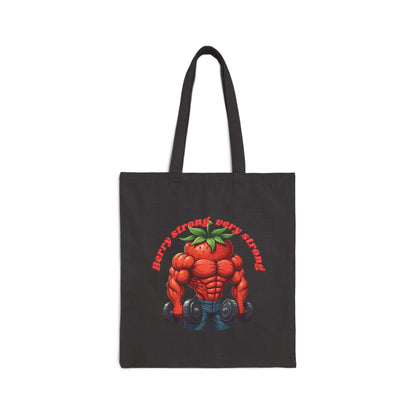 Berry Strong Tote Bag: Funny Strawberry Gym & Shopping Bag Black 15" x 16"
