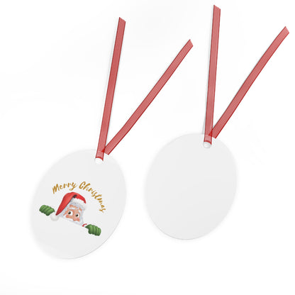 Funny Santa Peeking Christmas Ornament - Double-Sided Aluminum Decor