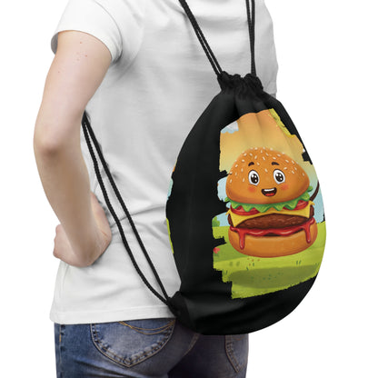 The Sunny Slider – Happy Hamburger Drawstring Bag