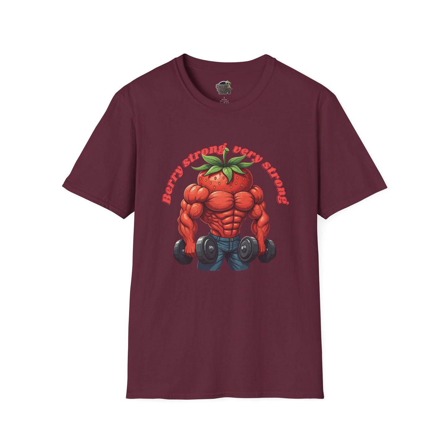 Berry Strong t-shirt: Funny Strawberry Bodybuilder Tee Maroon
