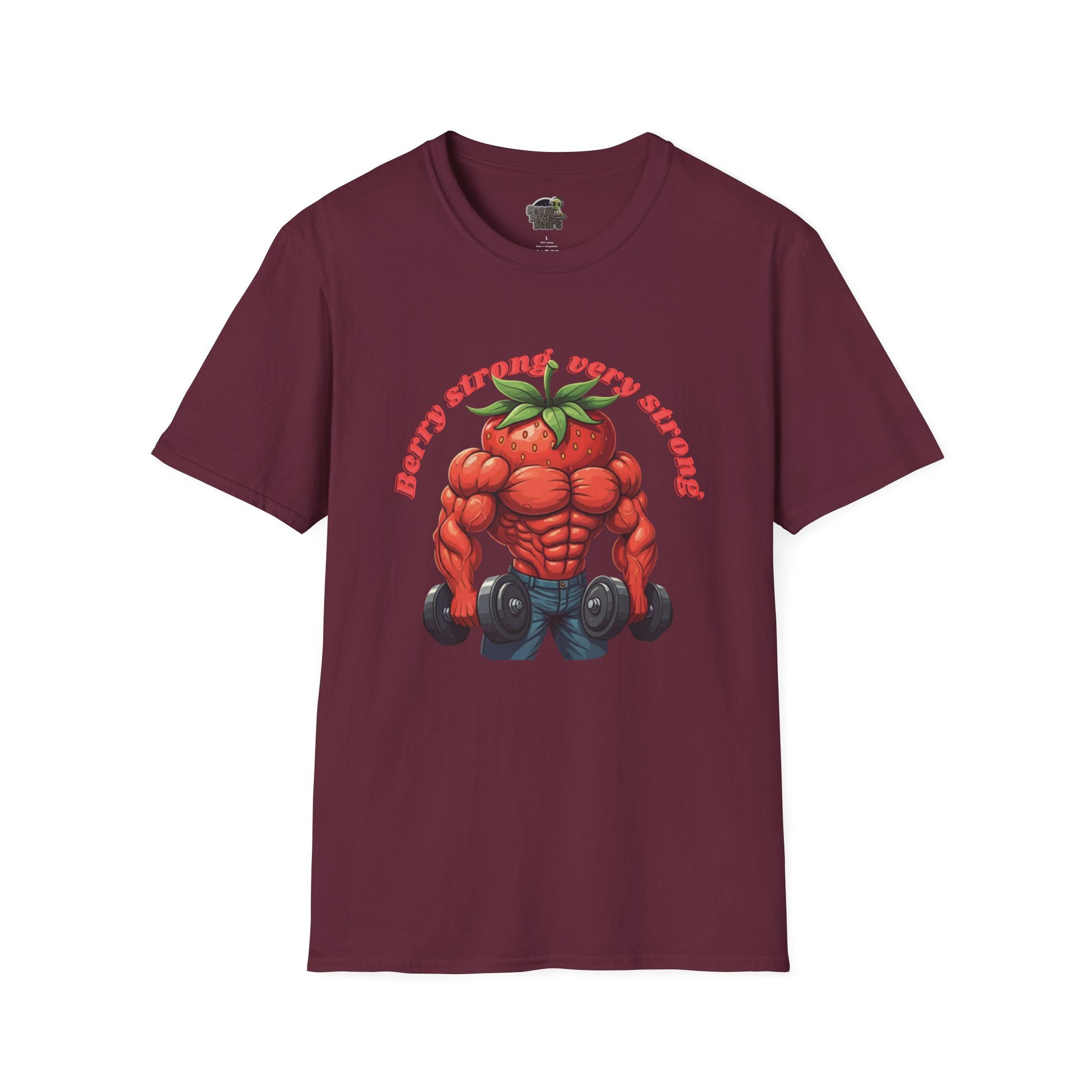 Berry Strong t-shirt: Funny Strawberry Bodybuilder Tee Maroon