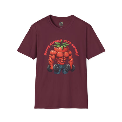 Berry Strong t-shirt: Funny Strawberry Bodybuilder Tee Maroon
