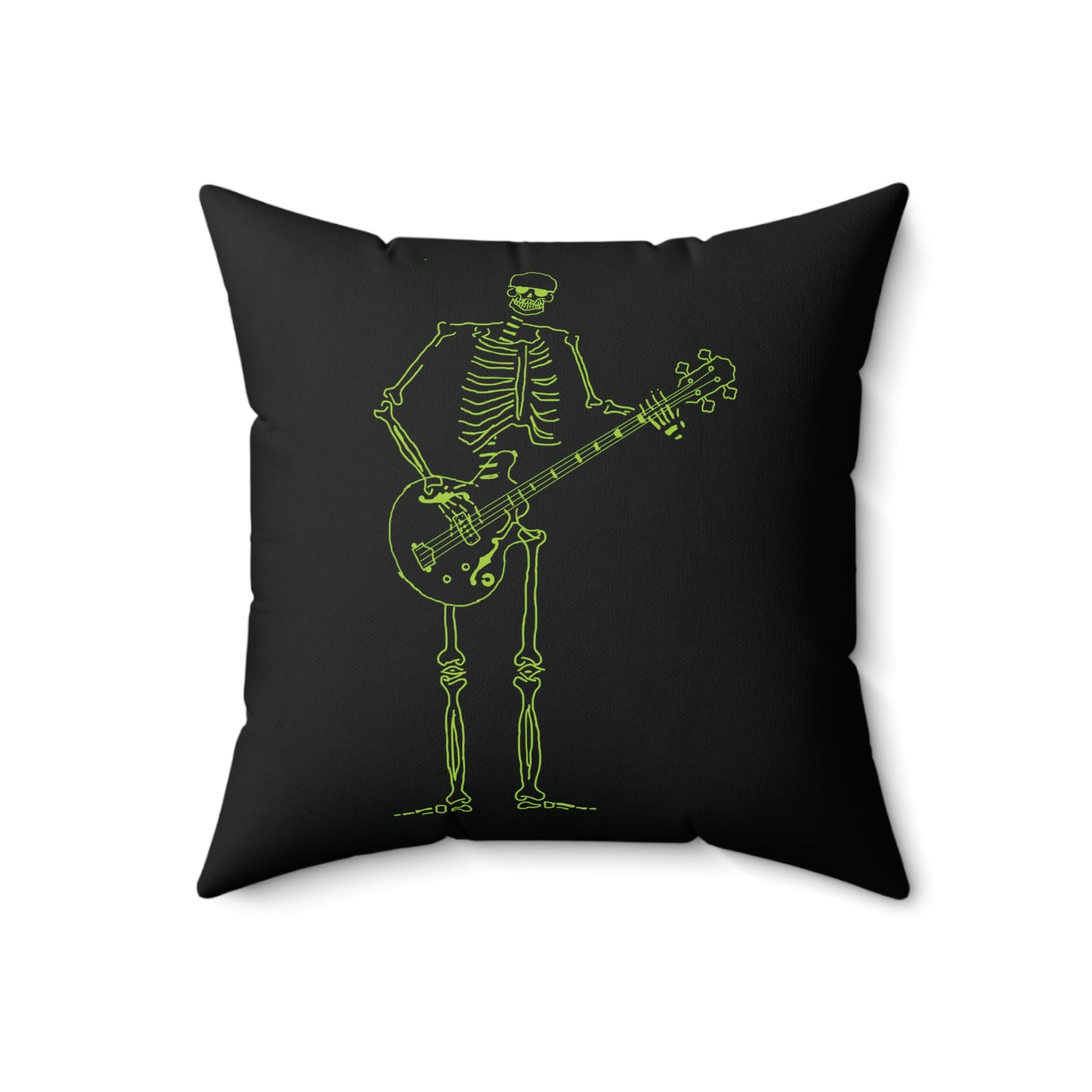 Low-End Legend: Fluo Bassist Skeleton Throw Pillow