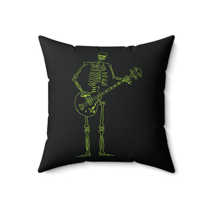 Low-End Legend: Fluo Bassist Skeleton Throw Pillow