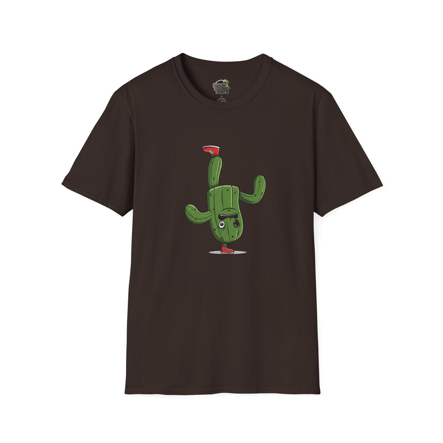 Upside-Down Cactus T-Shirt: Fun & Quirky Organic Cotton Tee | Cactus Mania Collection Dark Chocolate