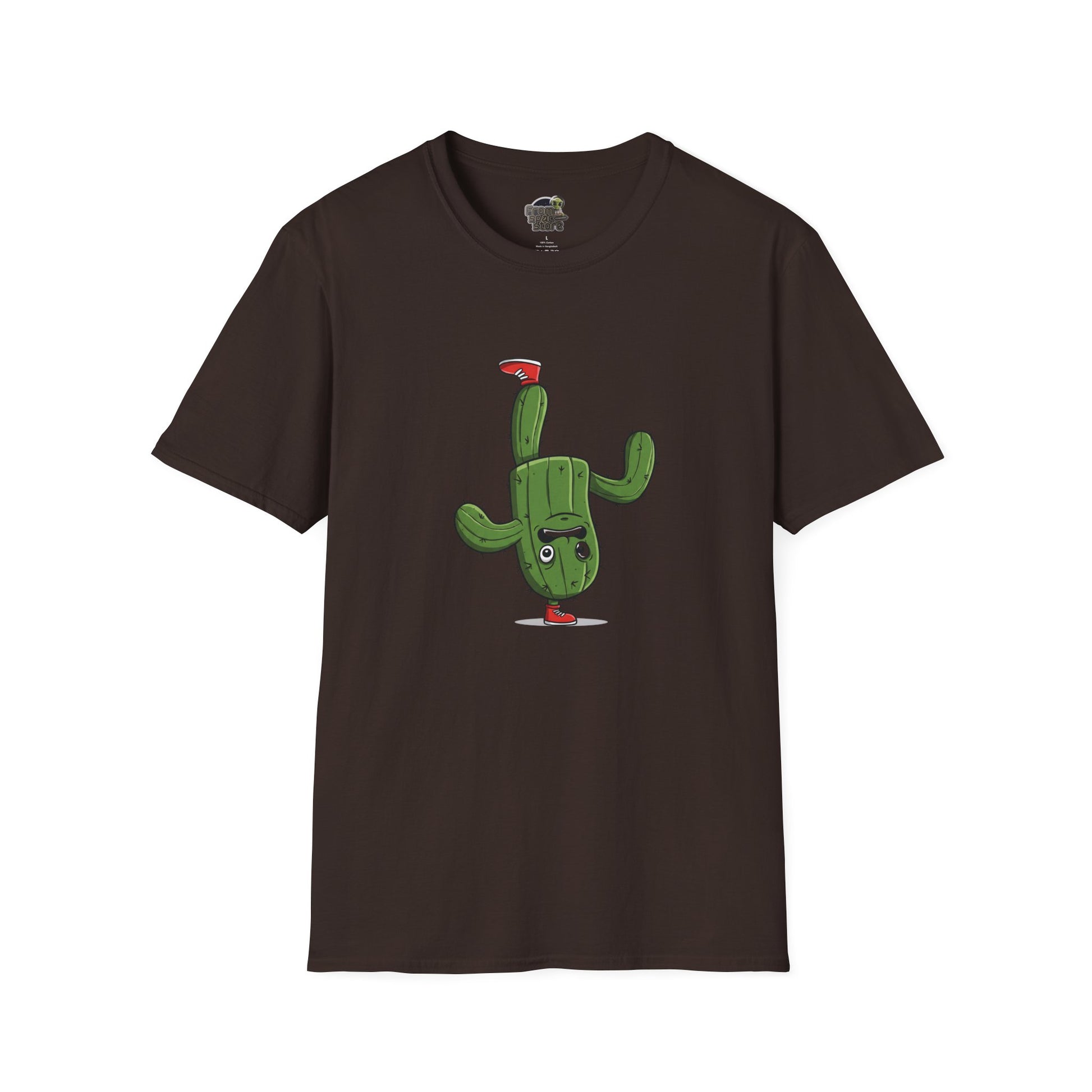 Upside-Down Cactus T-Shirt: Fun & Quirky Organic Cotton Tee | Cactus Mania Collection Dark Chocolate