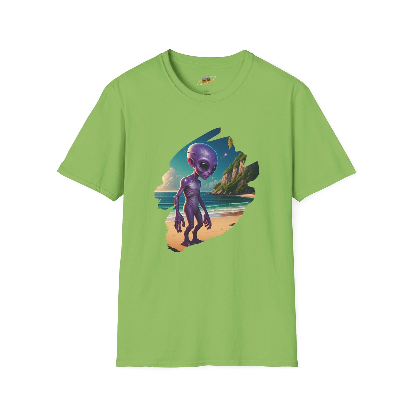 Alien at Beach T-Shirt: Funny Sci-Fi Beachwear | Organic Cotton