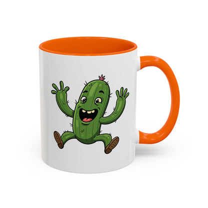 Cactus Mania Happy Jumping Cactus Mug - Cheerful Ceramic Coffee Cup 11oz Orange