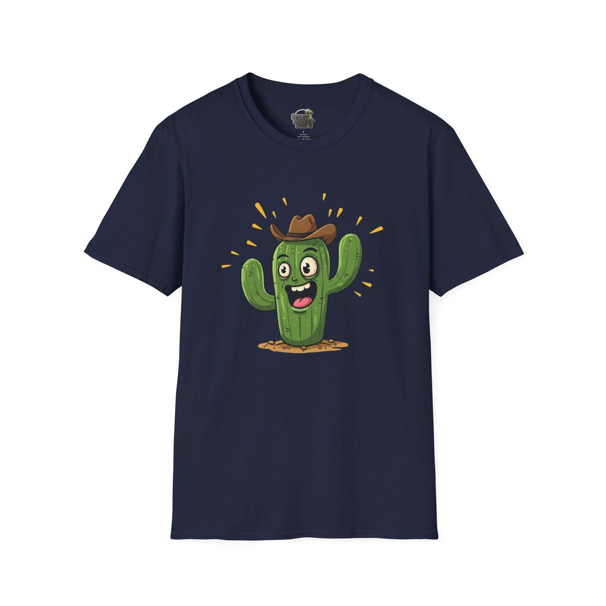 Cactus Mania T-Shirt: Yeehaw! Funny Cowboy Cactus Tee | Organic Cotton Unisex Shirt Navy