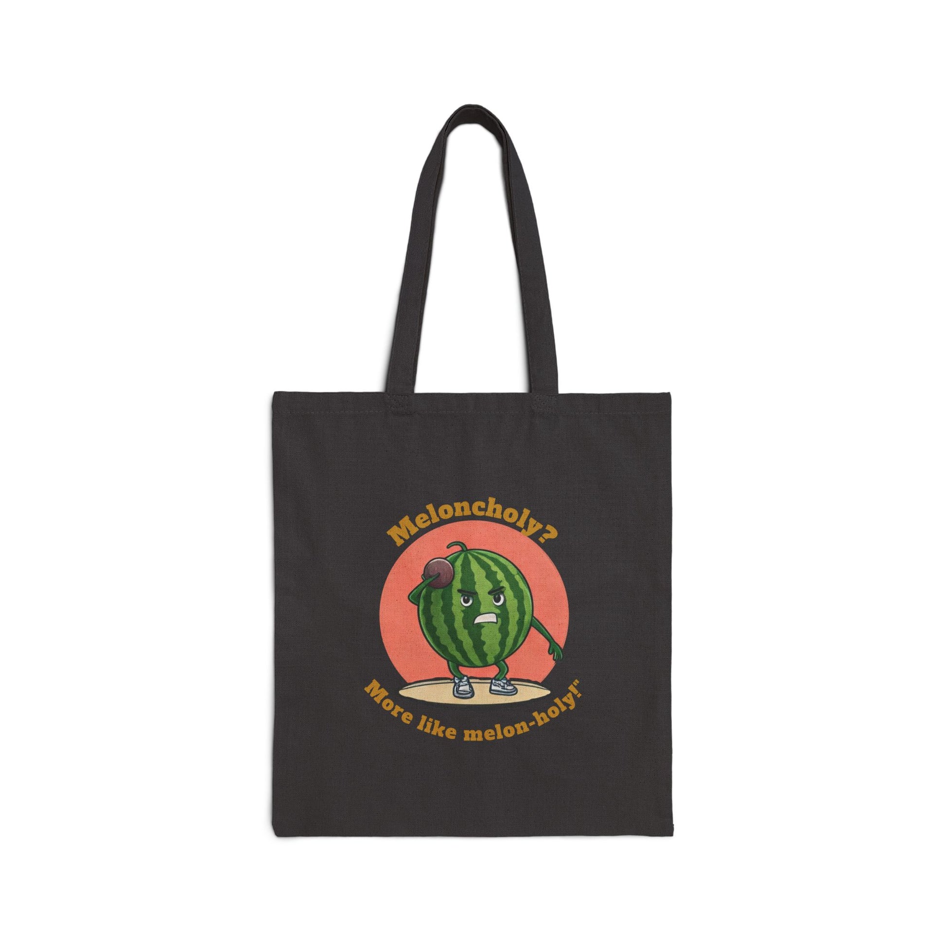 Melon-holy Tote Bag: Funny Weightlifting Watermelon Gym Bag Black 15" x 16"