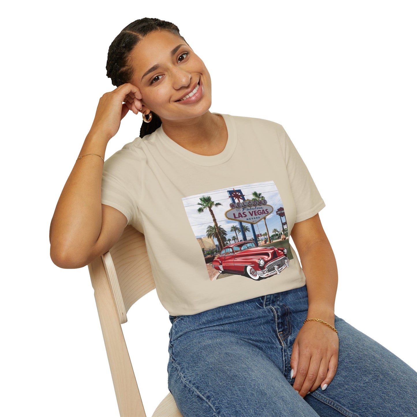 Vegas Cruiser T-Shirt: Retro Las Vegas Sign & Classic Red Car | Vintage Road Trip Tee