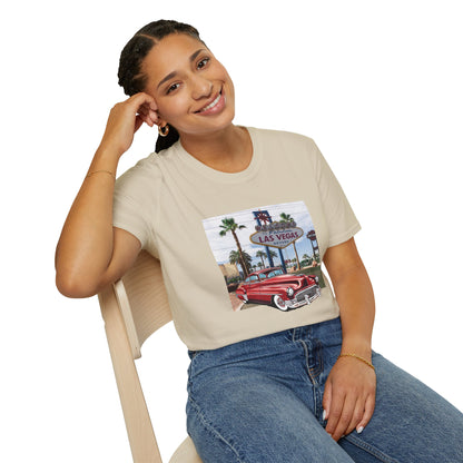 Vegas Cruiser T-Shirt: Retro Las Vegas Sign & Classic Red Car | Vintage Road Trip Tee