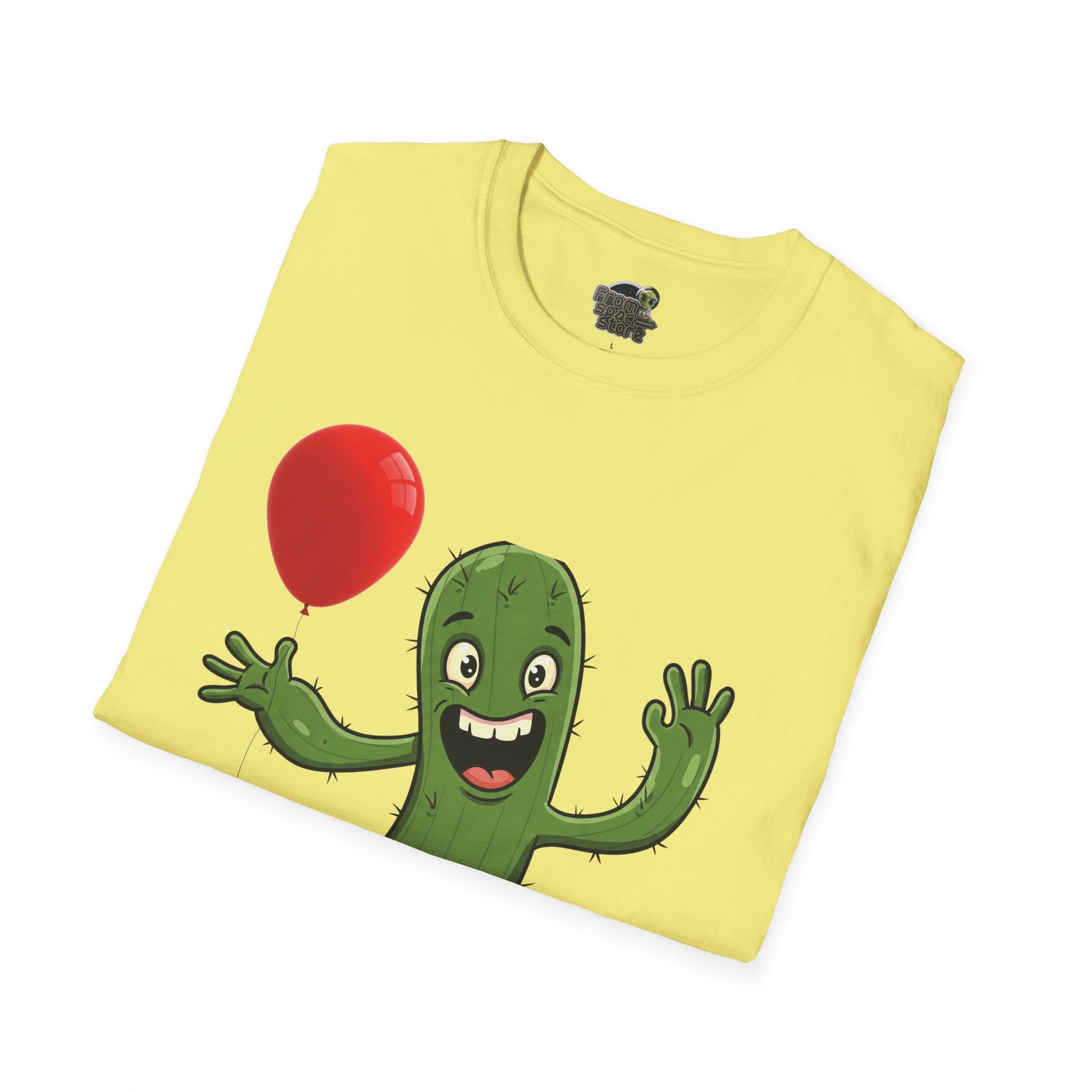 Cactus Mania T-Shirt: Cheerful Cactus with Balloon | Organic Cotton Unisex Tee