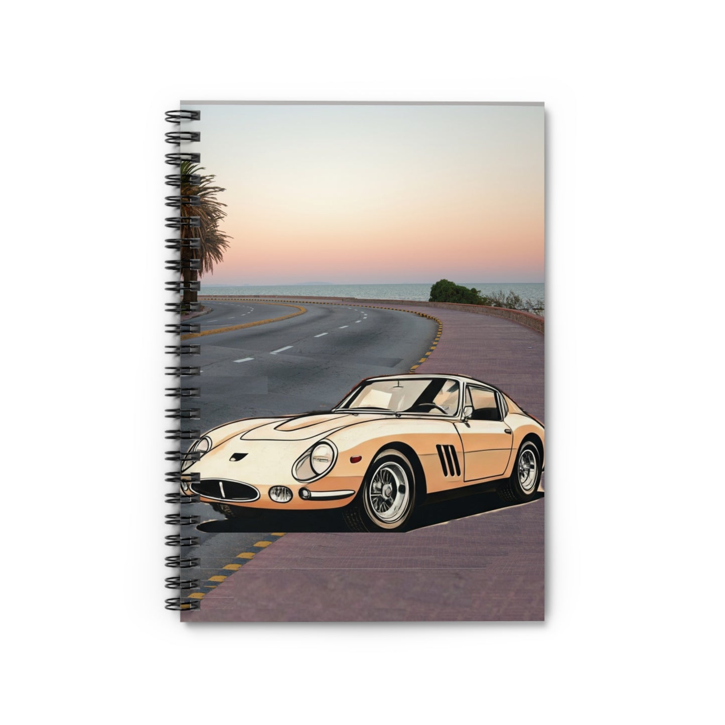 Classic Italian GT Coastal Drive Spiral Notebook | Vintage Ferrari Style Sports Car Journal