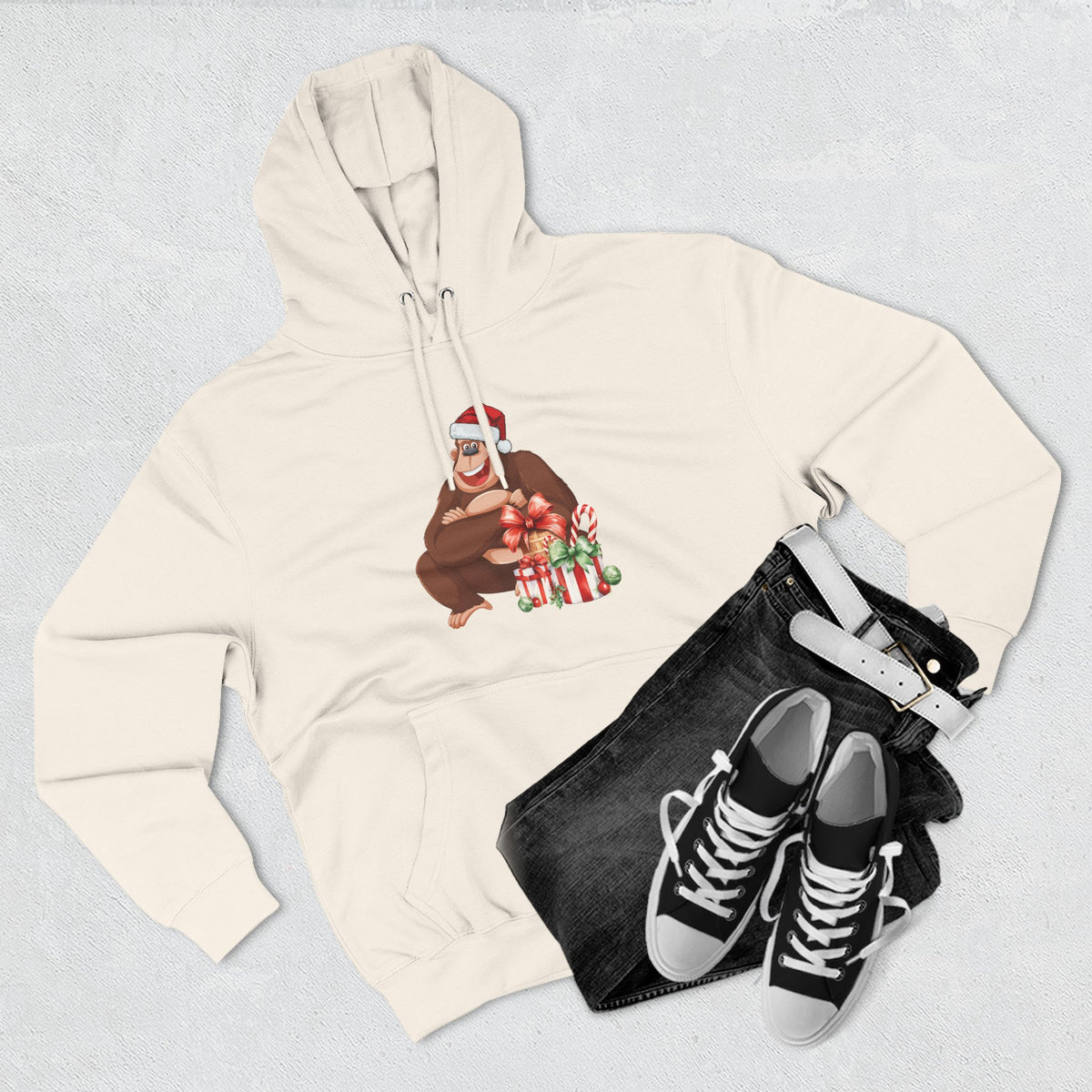 Three-Panel Fleece Hoodie - happy holiday gorilla