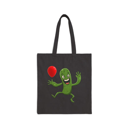 Smiling Cactus with Balloon Tote Bag - Eco-Friendly & Versatile Fun! Black 15" x 16"