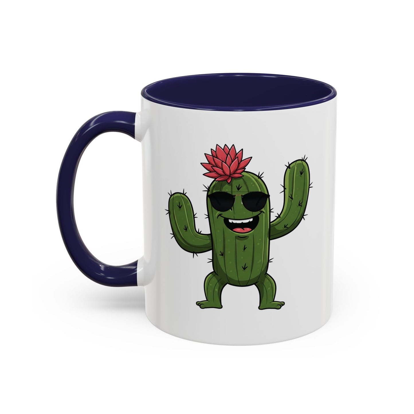 Cactus Mania Funny Cactus Mug with Sunglasses - Happy Ceramic Coffee Cup 11oz Navy