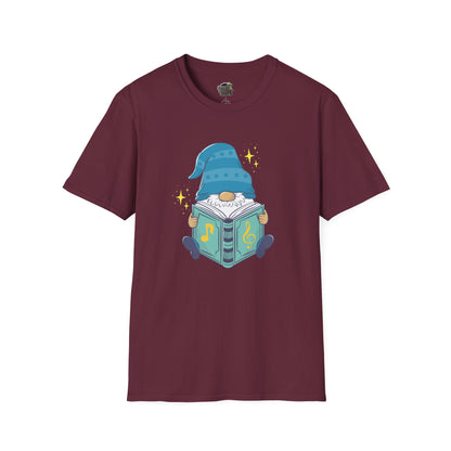 Mystical Book-Reading Gnome Unisex T-Shirt: Stories & Sparkle Maroon