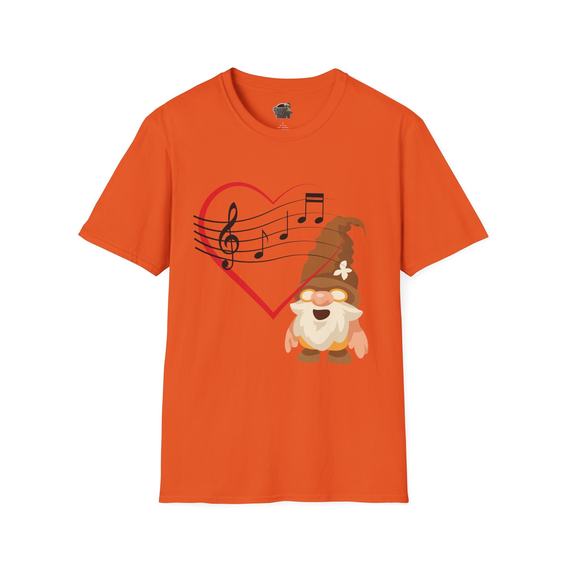 Heart of Music Gnome Unisex T-Shirt: Melodies & Magic Orange