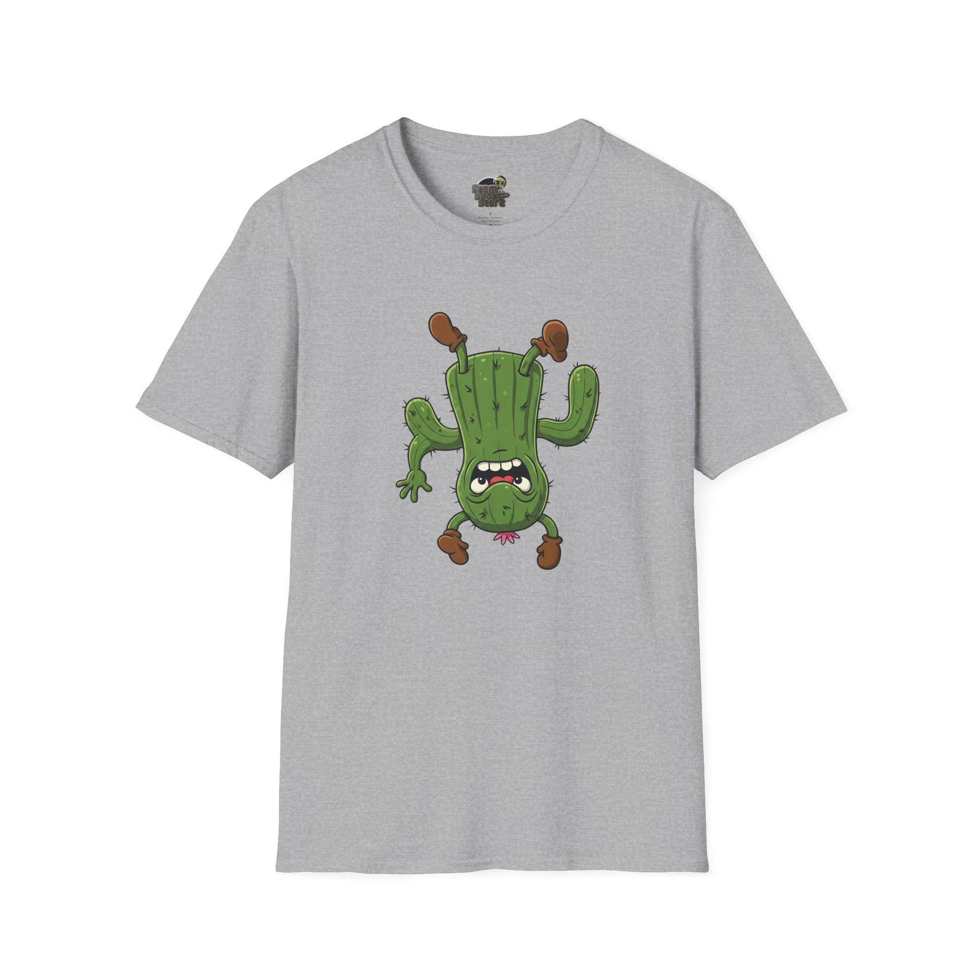 Shocked Cactus T-Shirt: Funky Upside-Down Cactus Tee | Organic Cotton Unisex Graphic Shirt Sport Grey