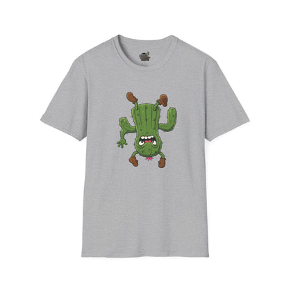 Shocked Cactus T-Shirt: Funky Upside-Down Cactus Tee | Organic Cotton Unisex Graphic Shirt Sport Grey
