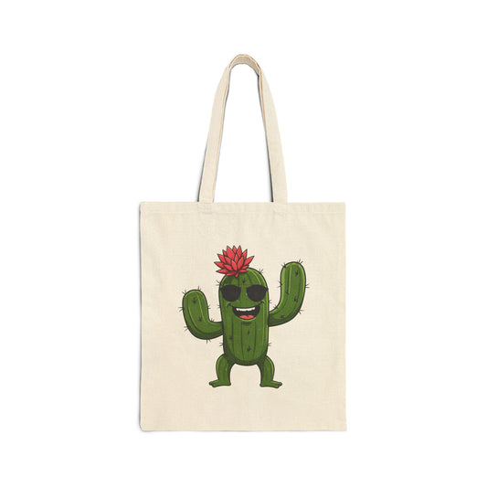 Funny Cactus Tote Bag with Sunglasses - Eco-Friendly & Stylish! Natural 15" x 16"