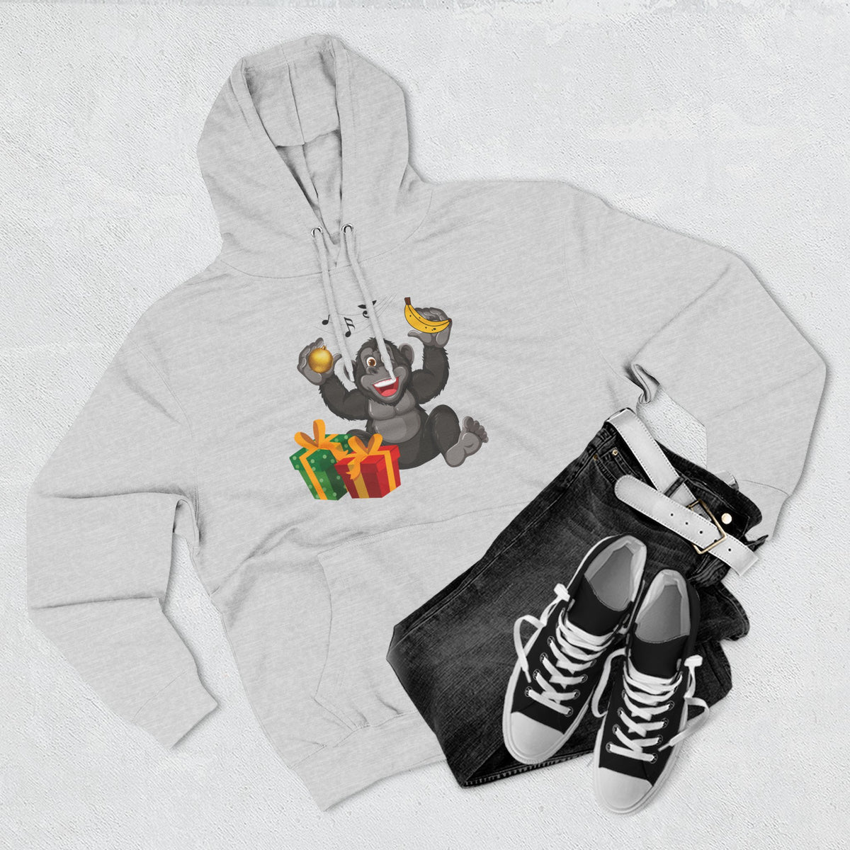 Three-Panel Fleece Hoodie - jingle bells banana gorilla
