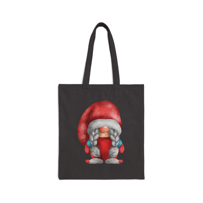 Whimsical Red Braided Gnome Tote Bag: Carry Your Melodies & Magic (Natural & Black Canvas)
