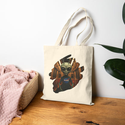 Alien in Subway Tote Bag: Urban Adventure on Canvas - Funny & Quirky City Life Gift for Travelers & Explorers