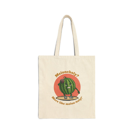 Melon-holy Tote Bag: Funny Weightlifting Watermelon Gym Bag Natural 15" x 16"