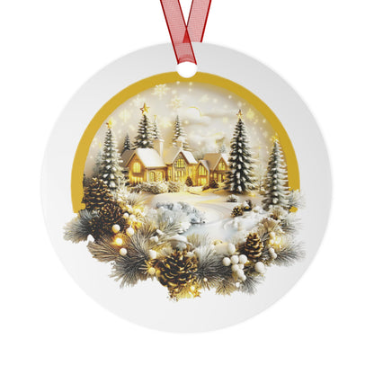 Cozy Winter Village Christmas Ornament – Double-Sided Metal Heirloom