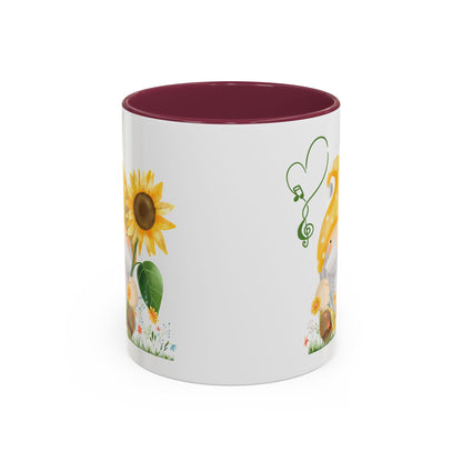 Mystical Gnome & Sunny Sunflower Mug - Your Garden's Secret Charm | Ceramic Coffee & Tea Cup (11oz/15oz) 11oz Maroon