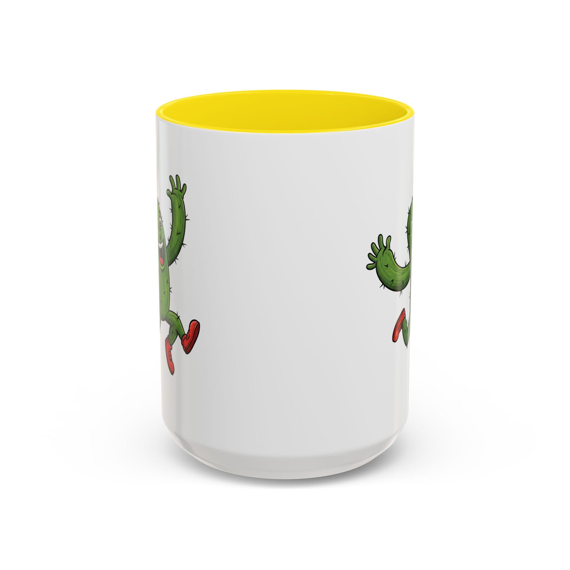 Cactus Mania Running Cactus Mug - Fun & Eco-Friendly Ceramic Coffee Cup 15oz Yellow