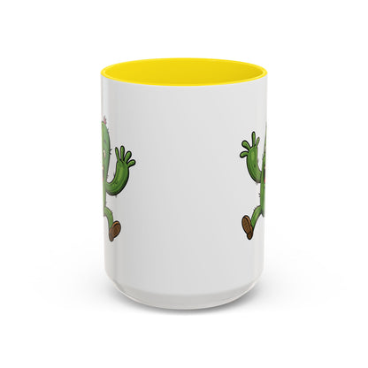 Cactus Mania Happy Jumping Cactus Mug - Cheerful Ceramic Coffee Cup 15oz Yellow