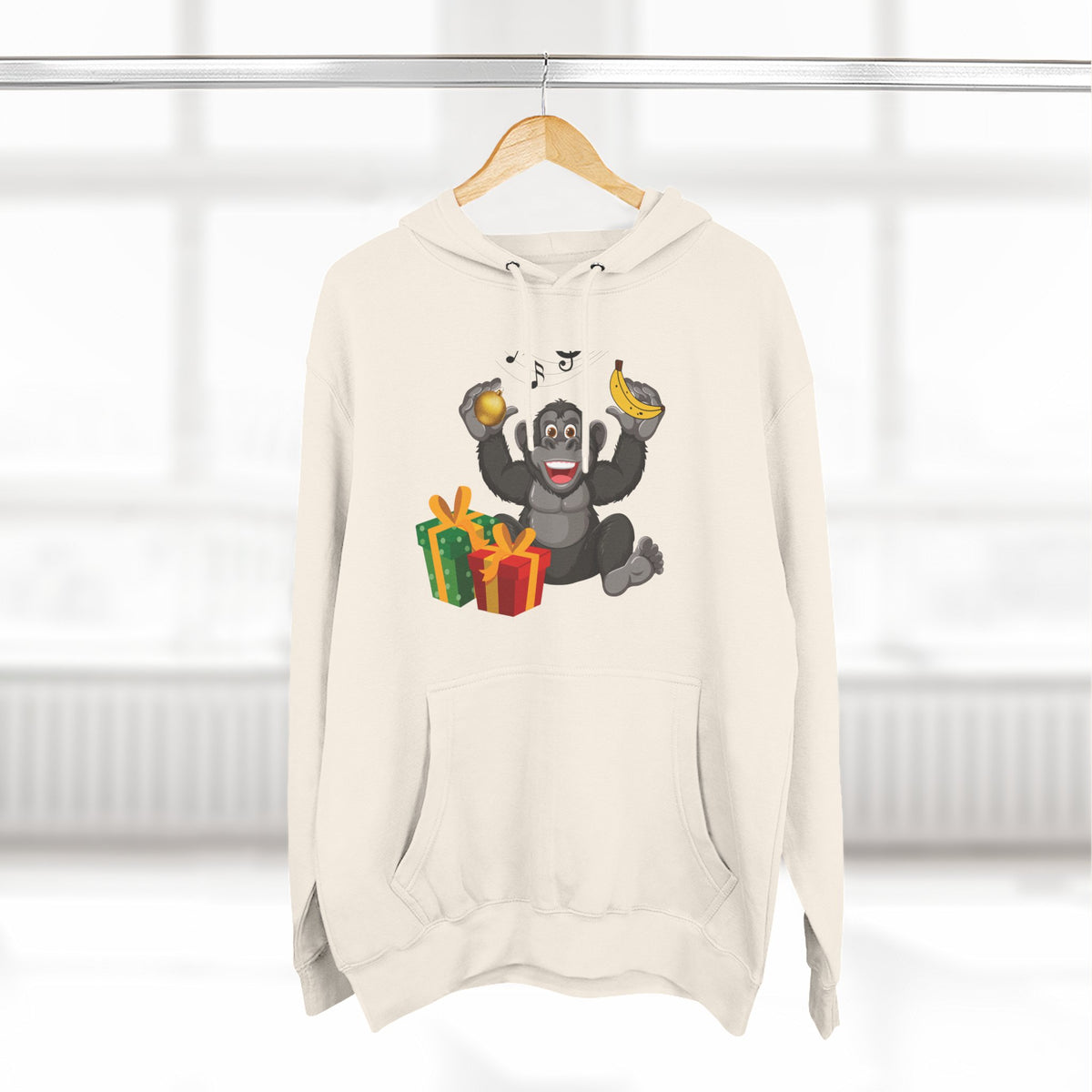 Three-Panel Fleece Hoodie - jingle bells banana gorilla