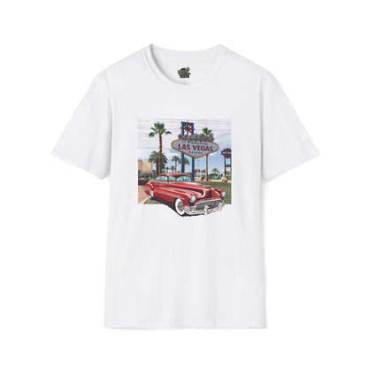 Vegas Cruiser T-Shirt: Retro Las Vegas Sign & Classic Red Car | Vintage Road Trip Tee