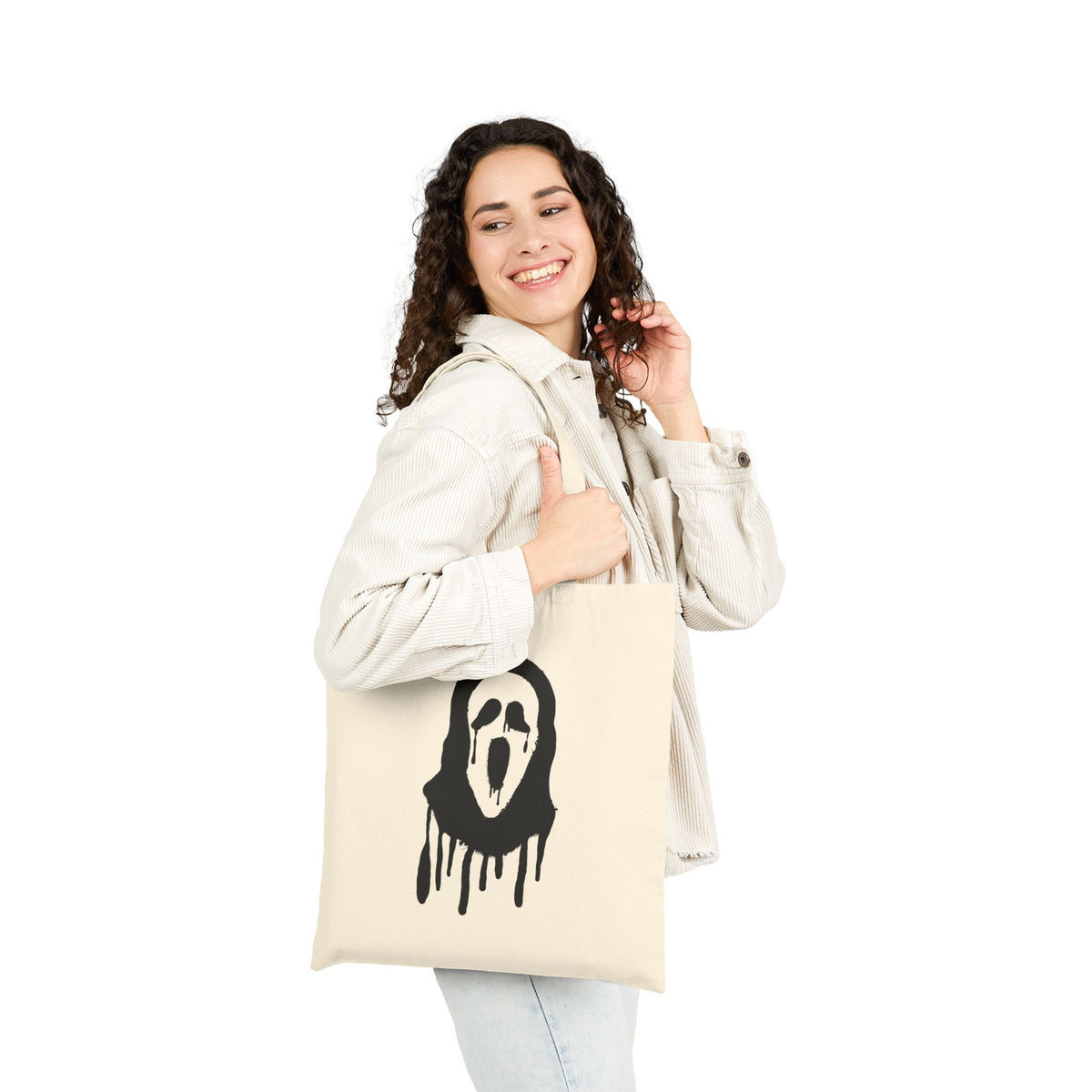 Spooky Ghost Mask Canvas Tote Bag