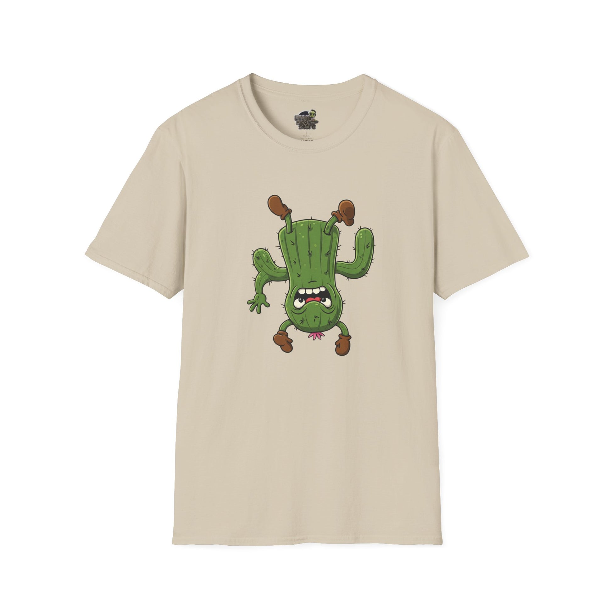 Shocked Cactus T-Shirt: Funky Upside-Down Cactus Tee | Organic Cotton Unisex Graphic Shirt Sand