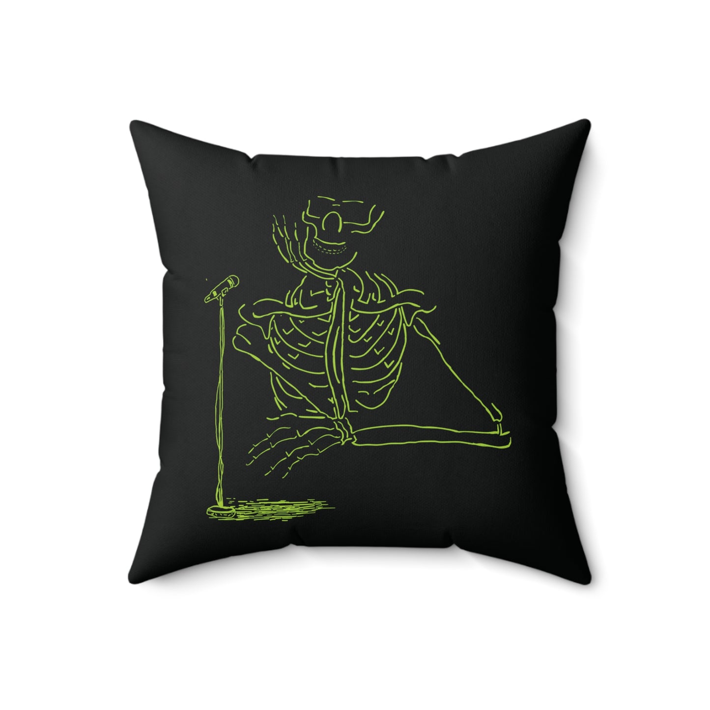 Unplugged & Unbound: Sitting Singer Skeleton Pillow