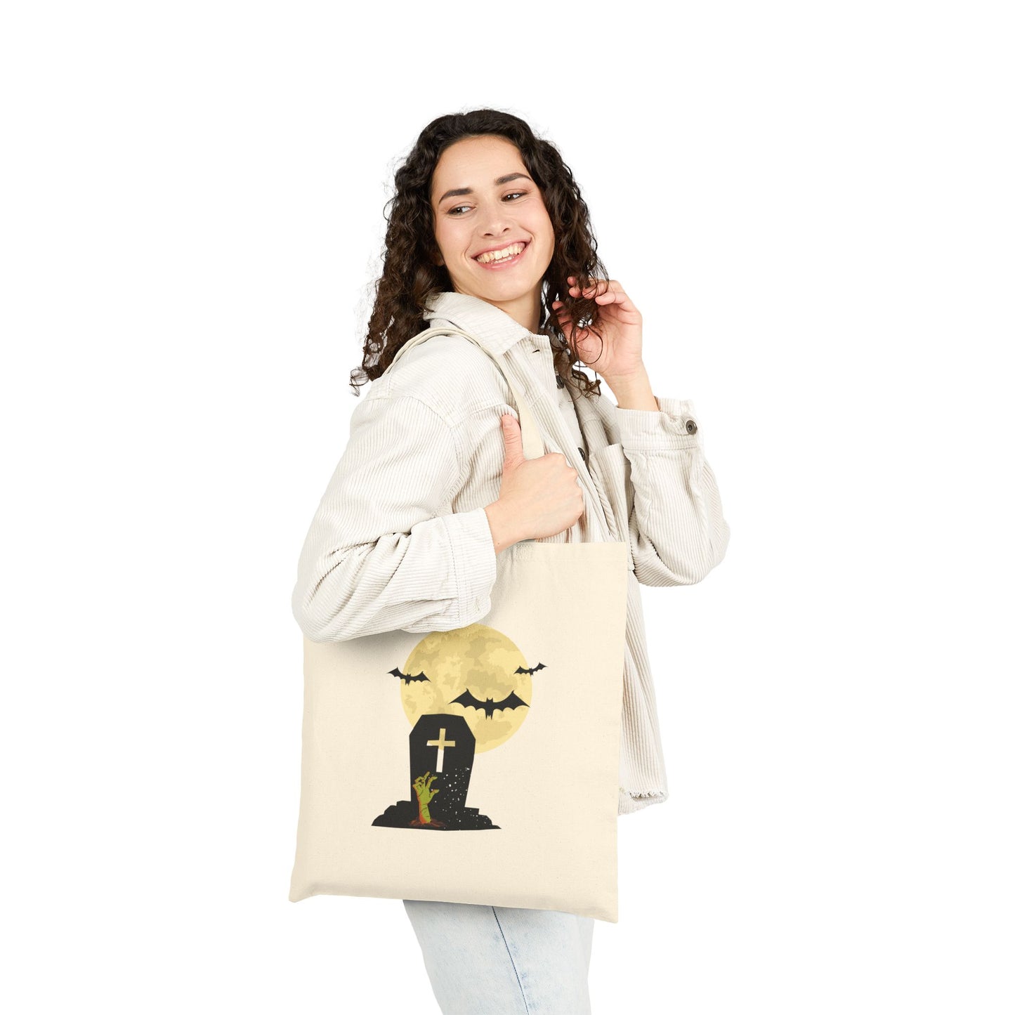 Spooky Cemetery Moon Canvas Tote Bag